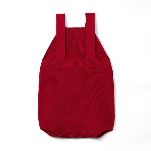 Baby Knit Button Strap Romper in Red Xmas
