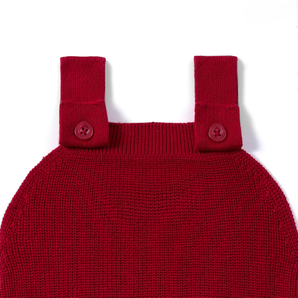 Baby Knit Button Strap Romper in Red Xmas
