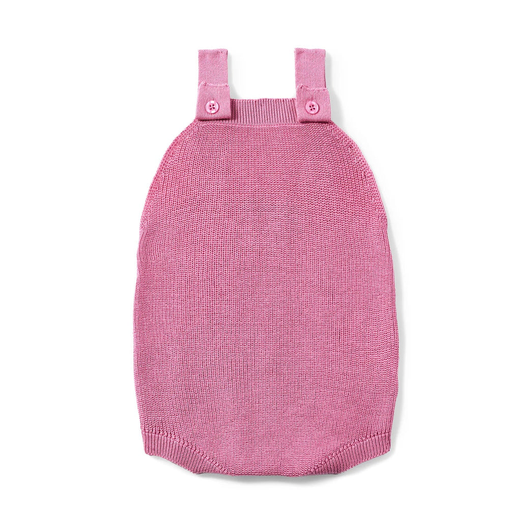 Baby Knit Button Strap Romper in Rose Pink