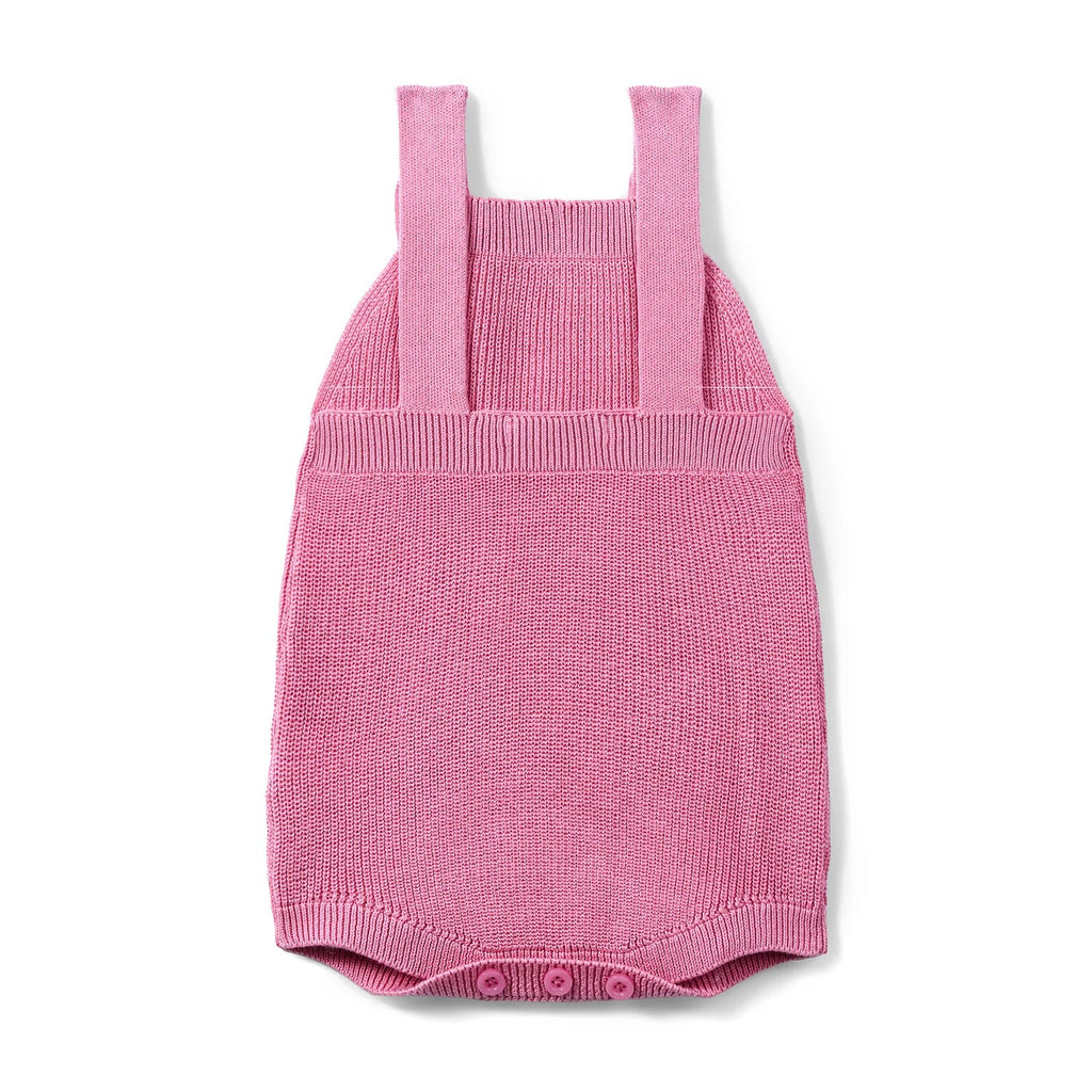 Baby Knit Button Strap Romper in Rose Pink