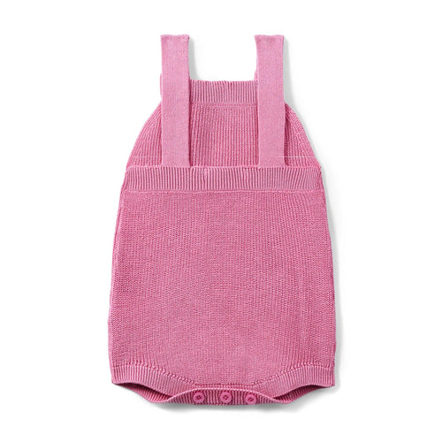 Baby Knit Button Strap Romper in Rose Pink