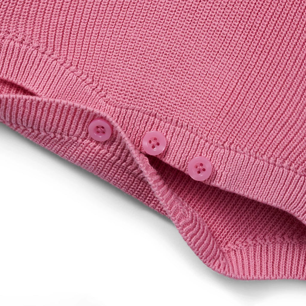 Baby Knit Button Strap Romper in Rose Pink