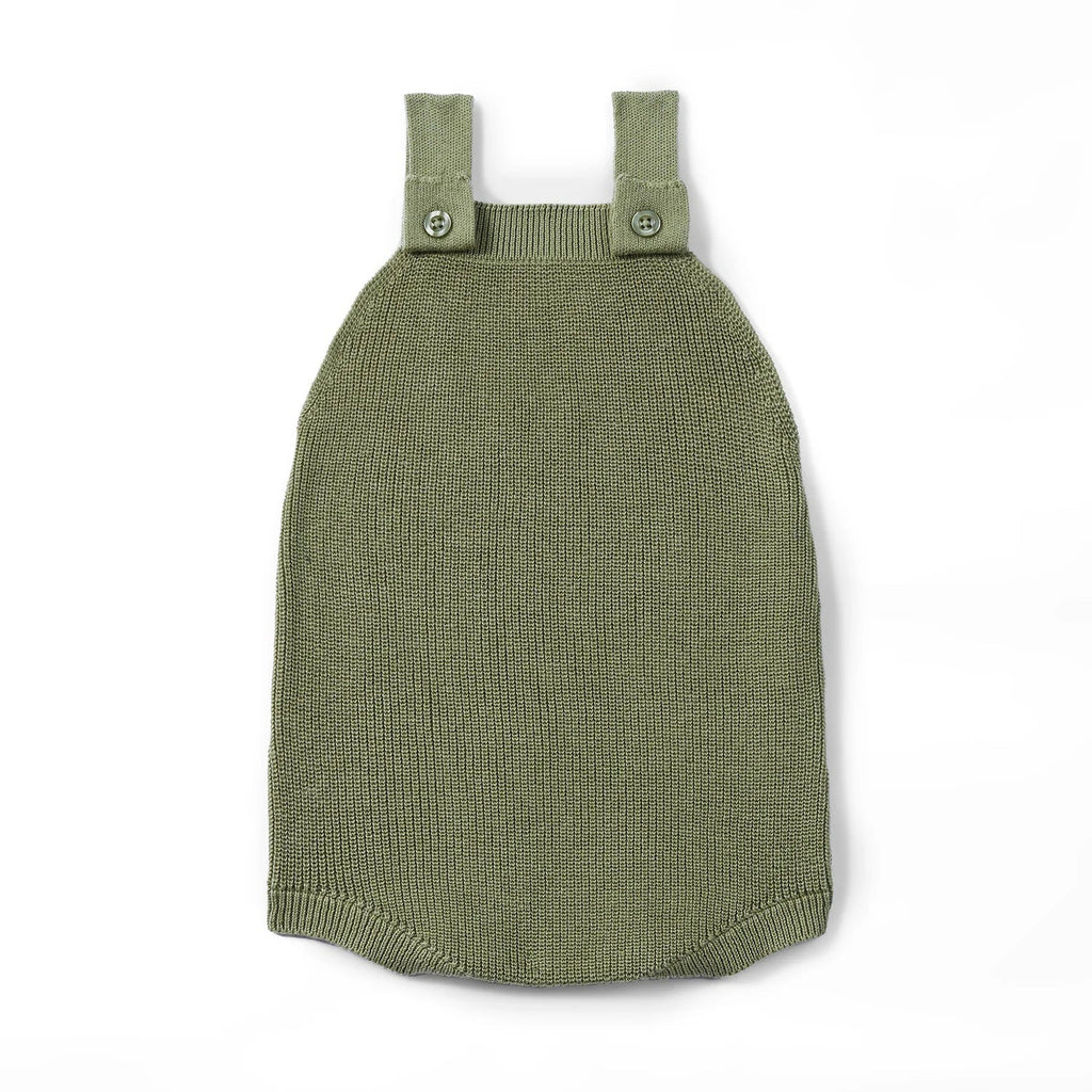 Baby Knit Button Strap Romper in Sage Green