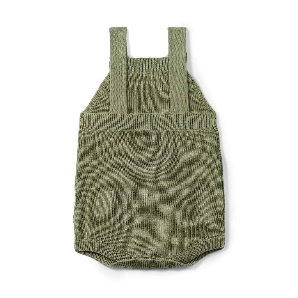 Baby Knit Button Strap Romper in Sage Green