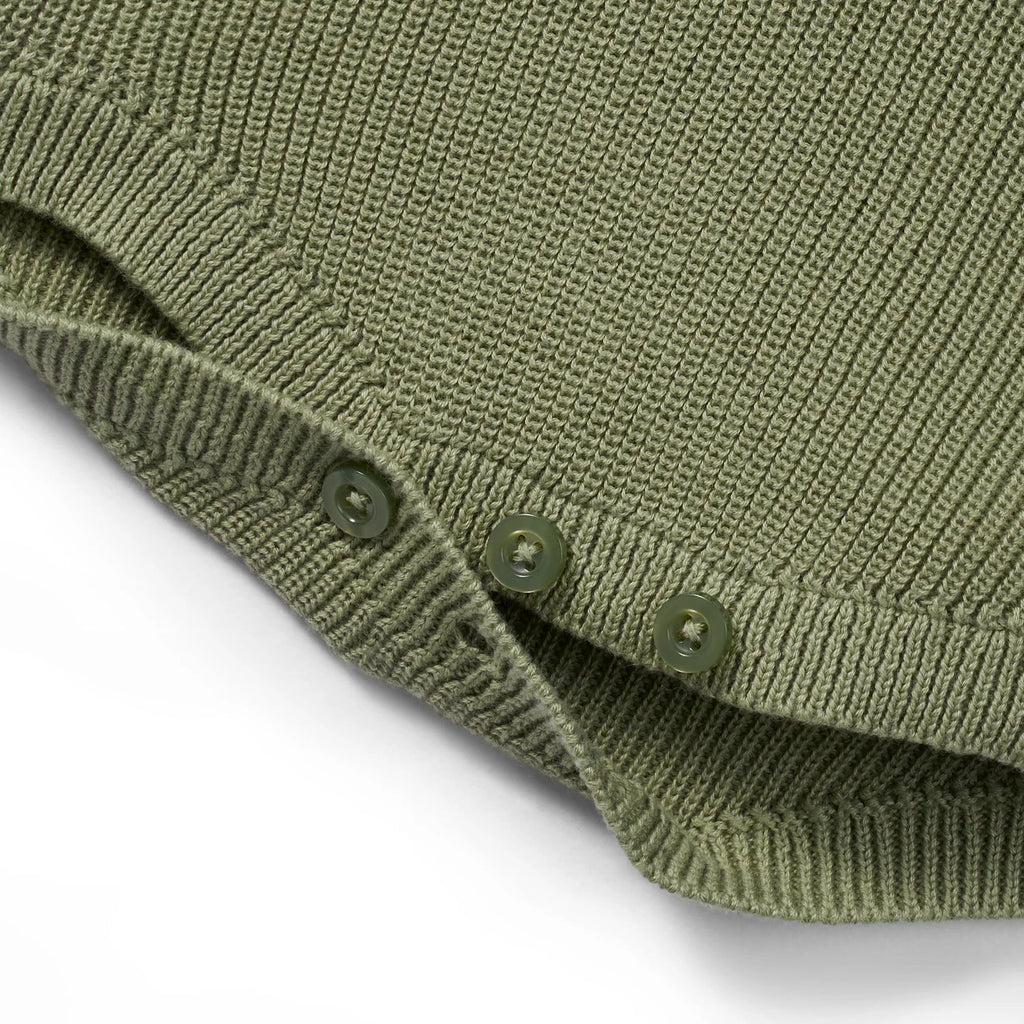 Baby Knit Button Strap Romper in Sage Green