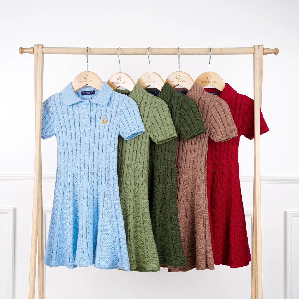 Cable Knit Polo Dress in Mocha