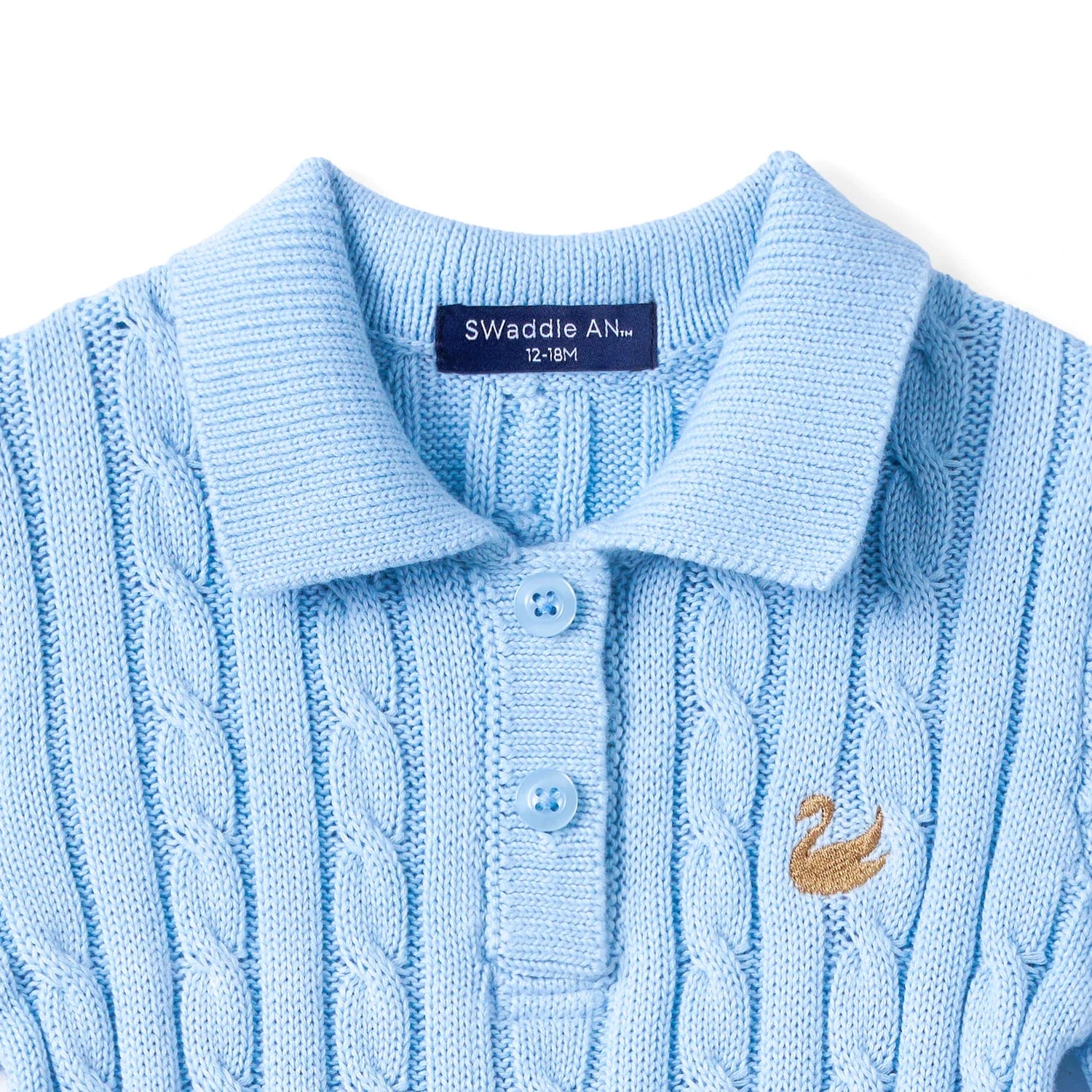 Cable Knit Polo Dress in Baby Blue