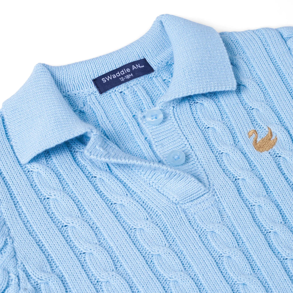 Cable Knit Polo Dress in Baby Blue