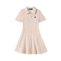 Cable Knit Polo Dress in Beige