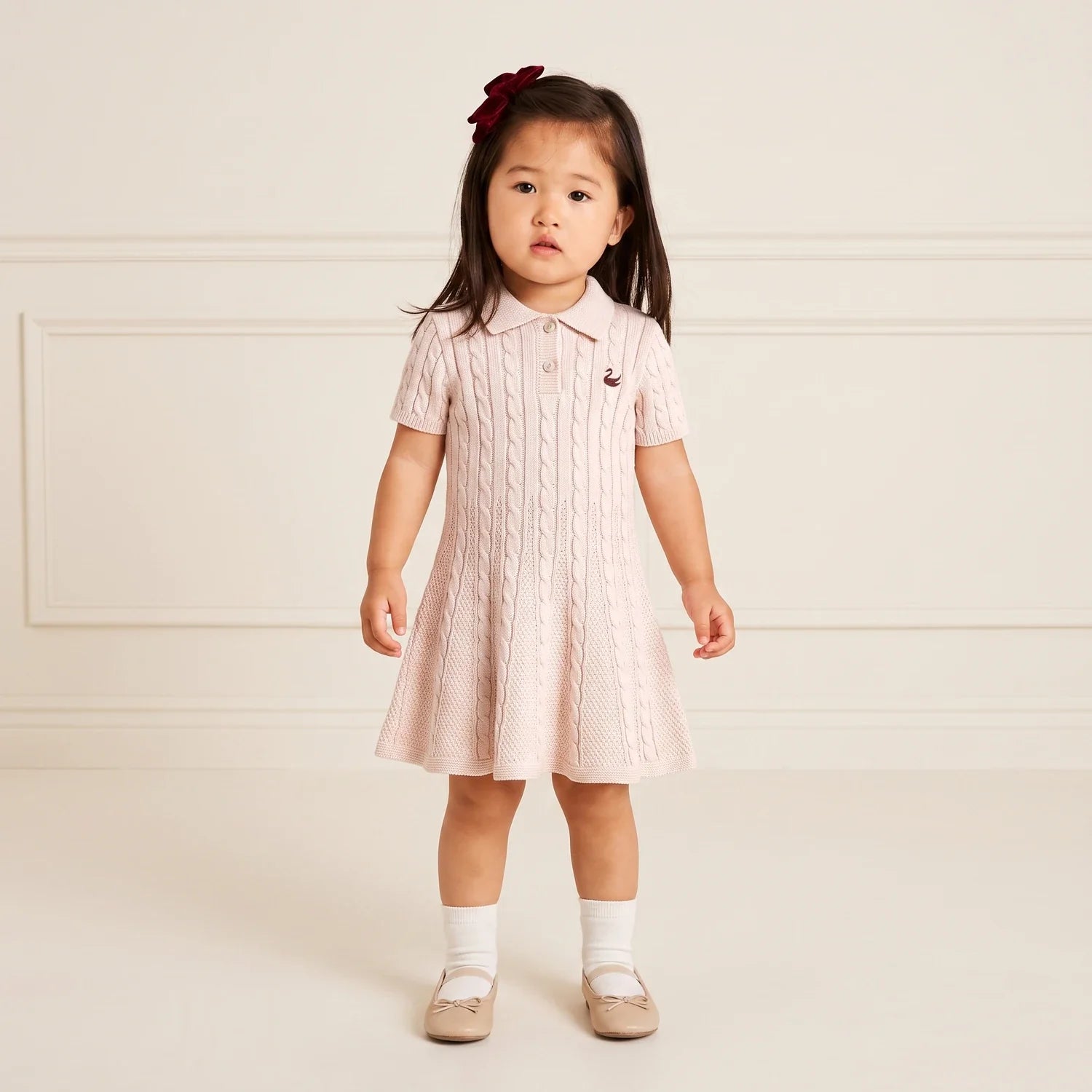 Cable Knit Polo Dress in Beige