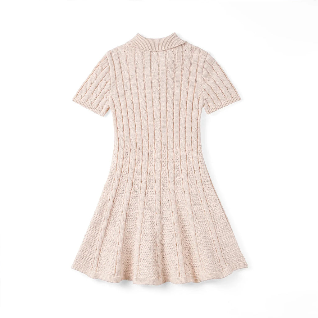 Cable Knit Polo Dress in Beige