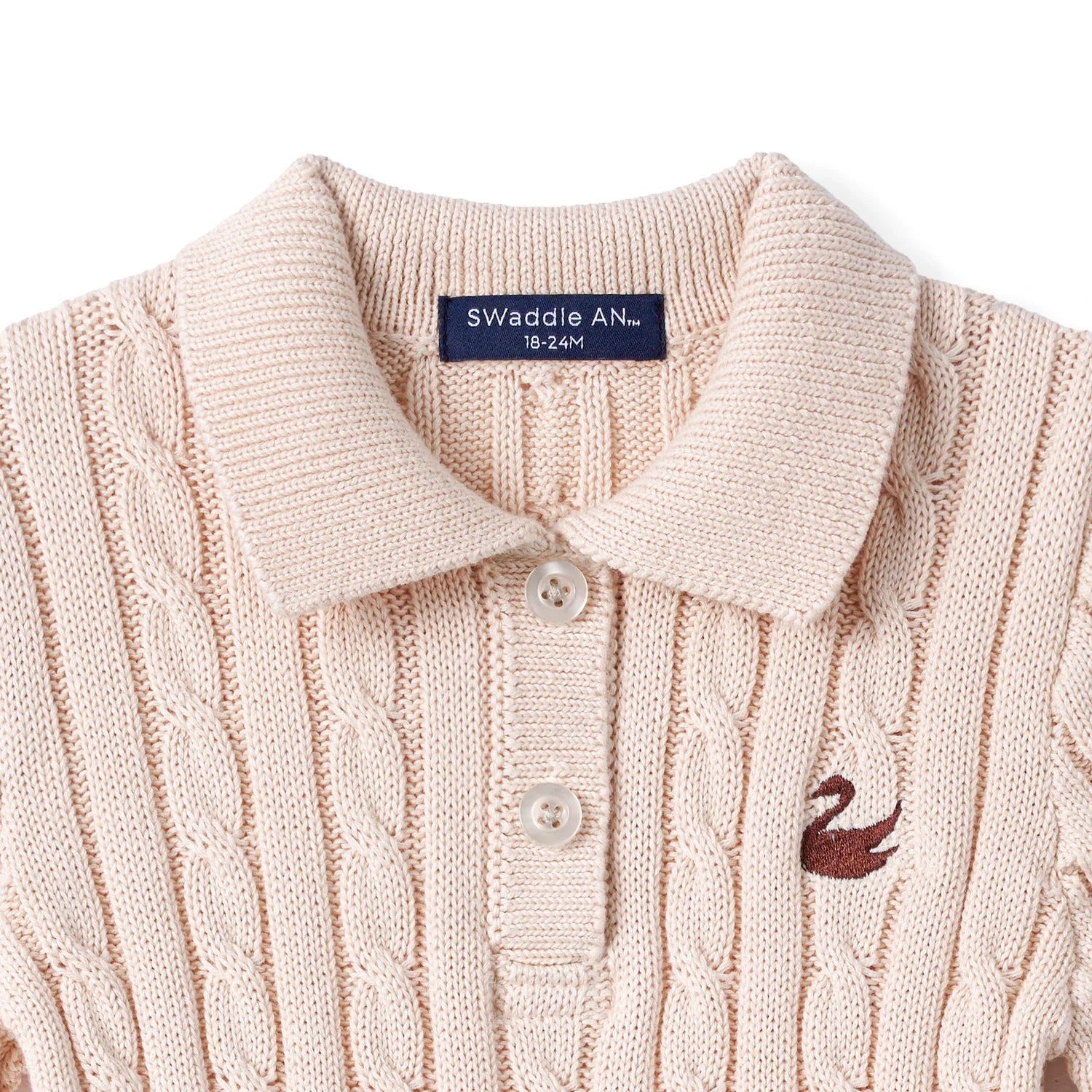 Cable Knit Polo Dress in Beige