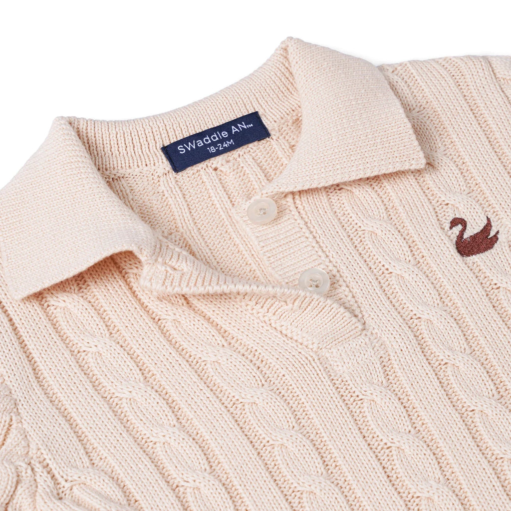 Cable Knit Polo Dress in Beige