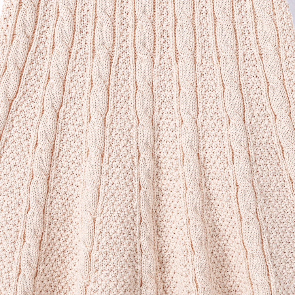 Cable Knit Polo Dress in Beige