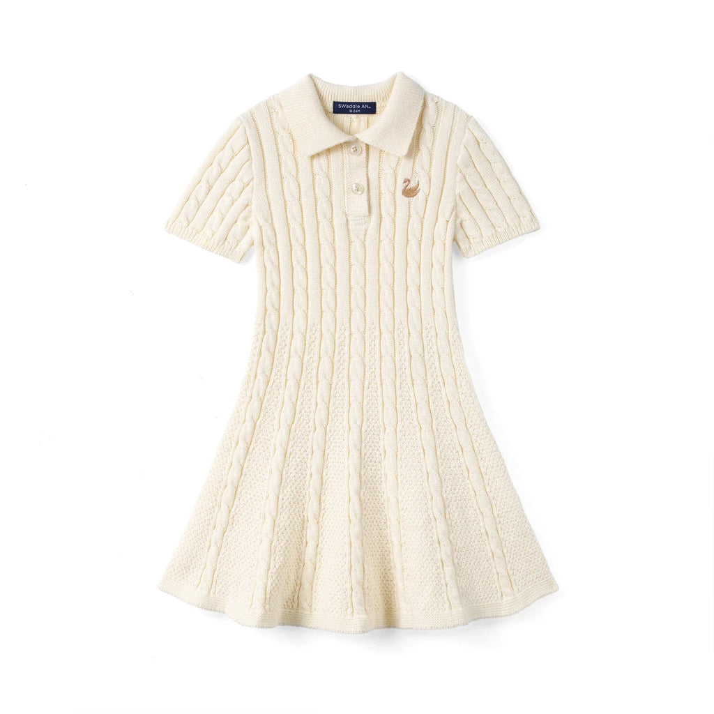 Cable Knit Polo Dress in Cream