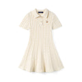 Cable Knit Polo Dress in Cream