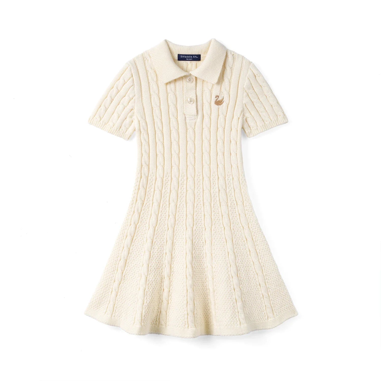 Cable Knit Polo Dress in Cream