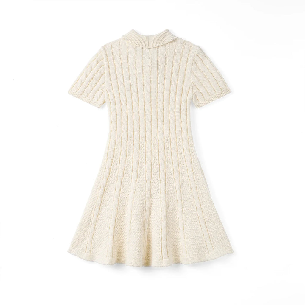 Cable Knit Polo Dress in Cream