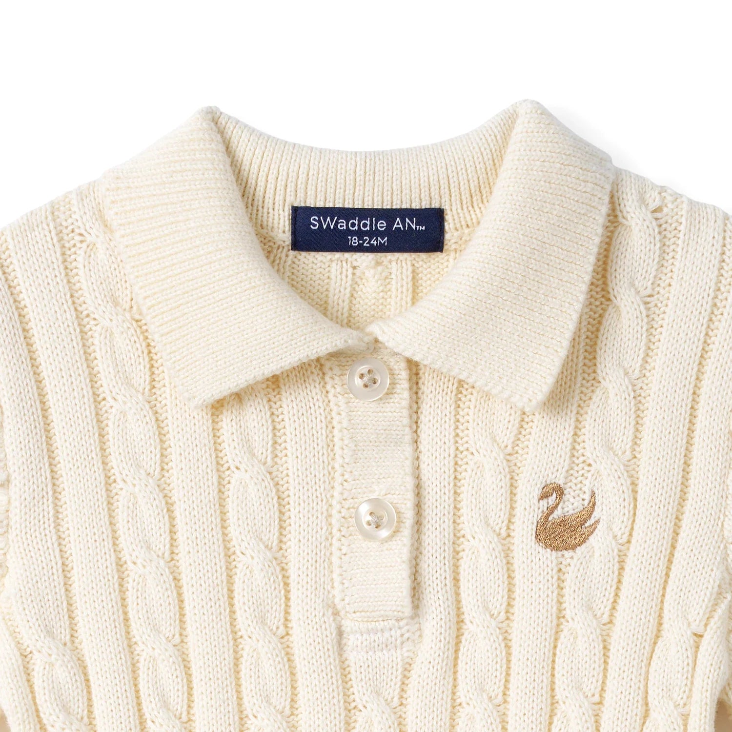 Cable Knit Polo Dress in Cream