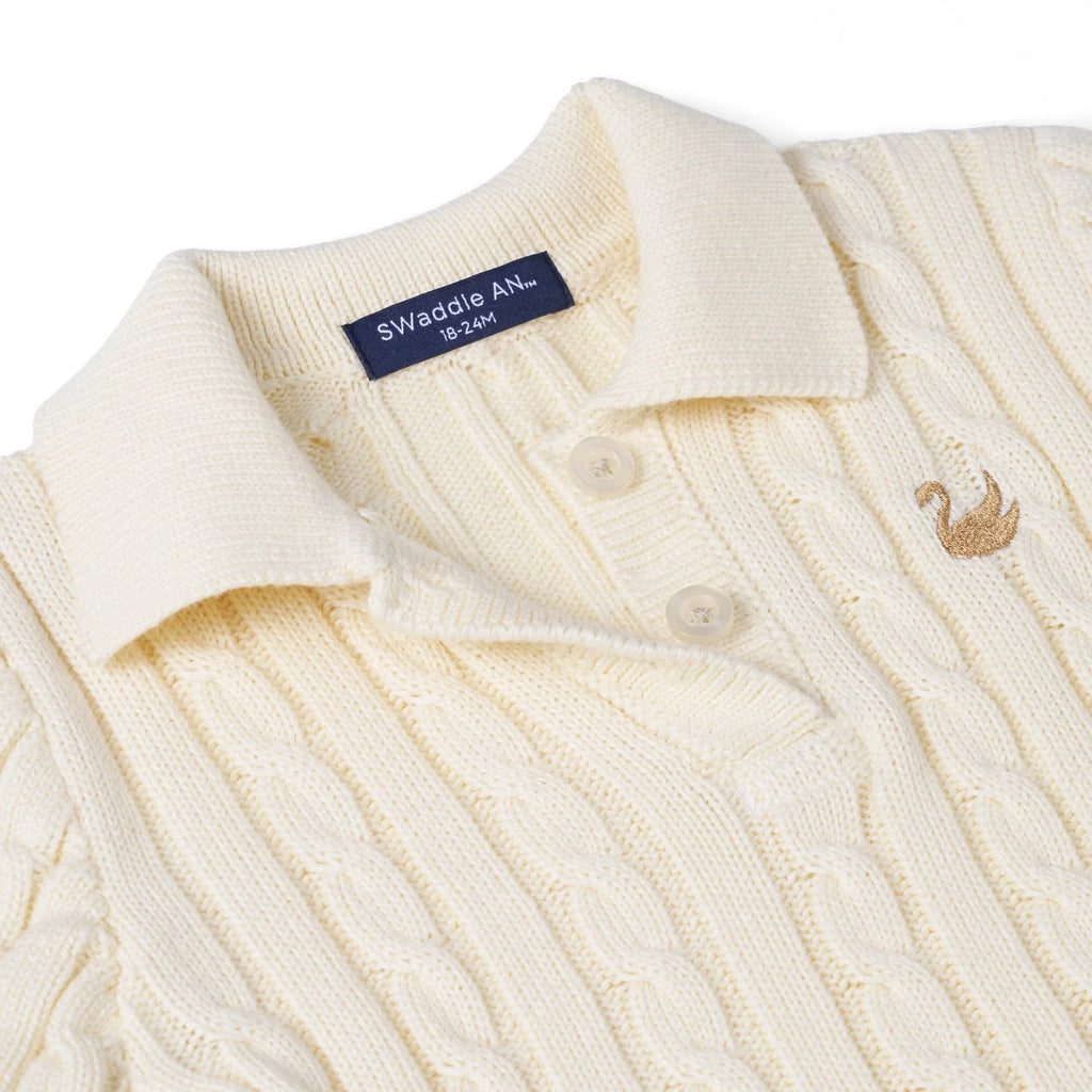Cable Knit Polo Dress in Cream