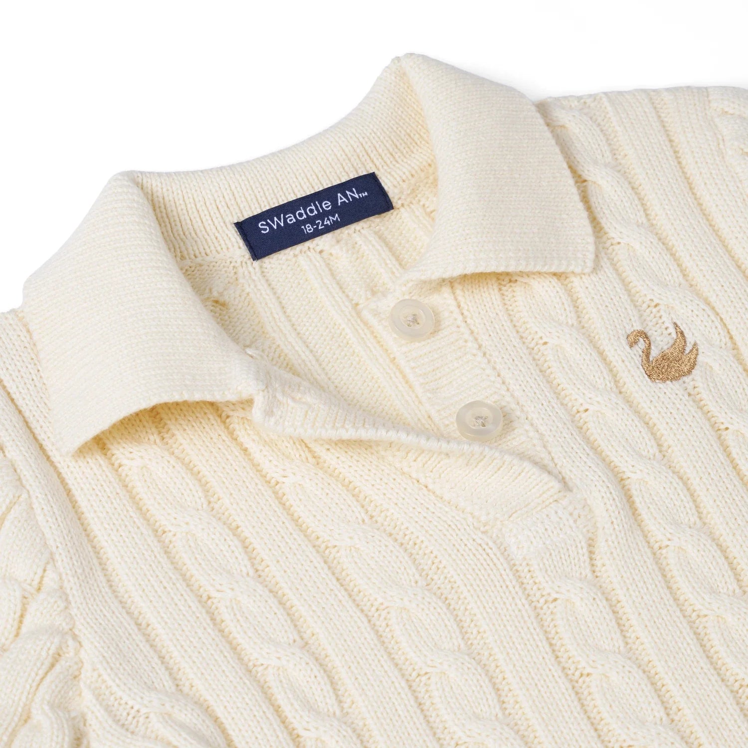 Cable Knit Polo Dress in Cream