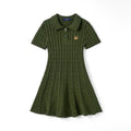 Cable Knit Polo Dress in Forest Green