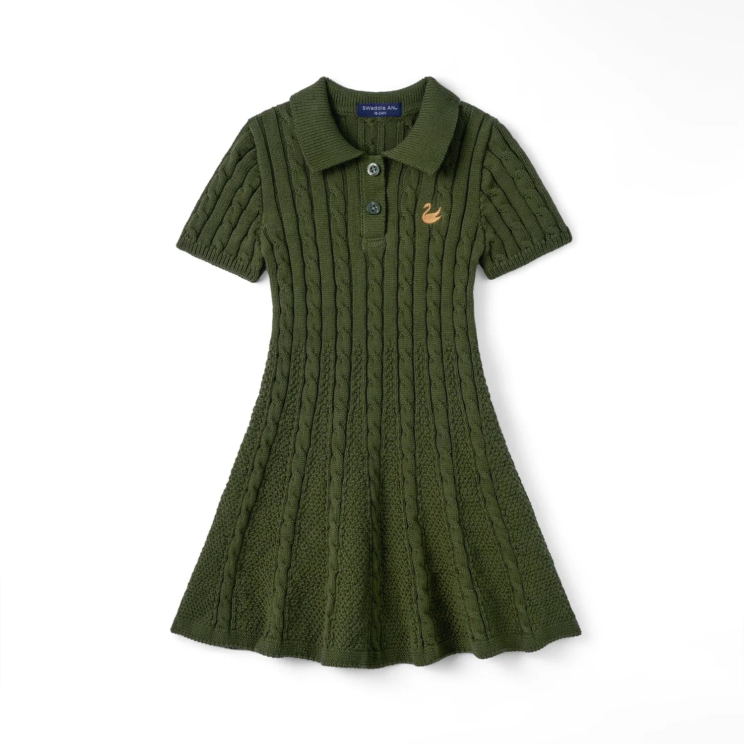 Cable Knit Polo Dress in Forest Green