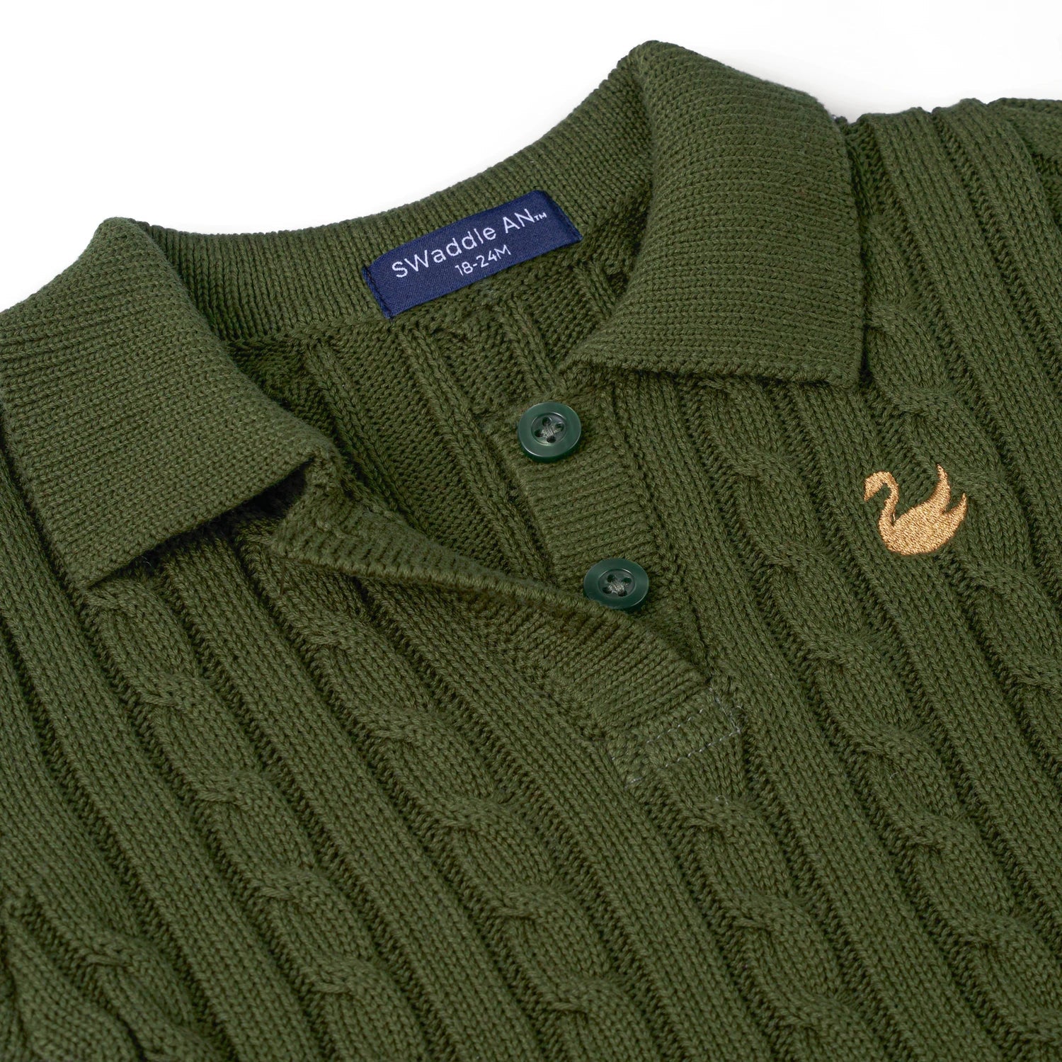 Cable Knit Polo Dress in Forest Green