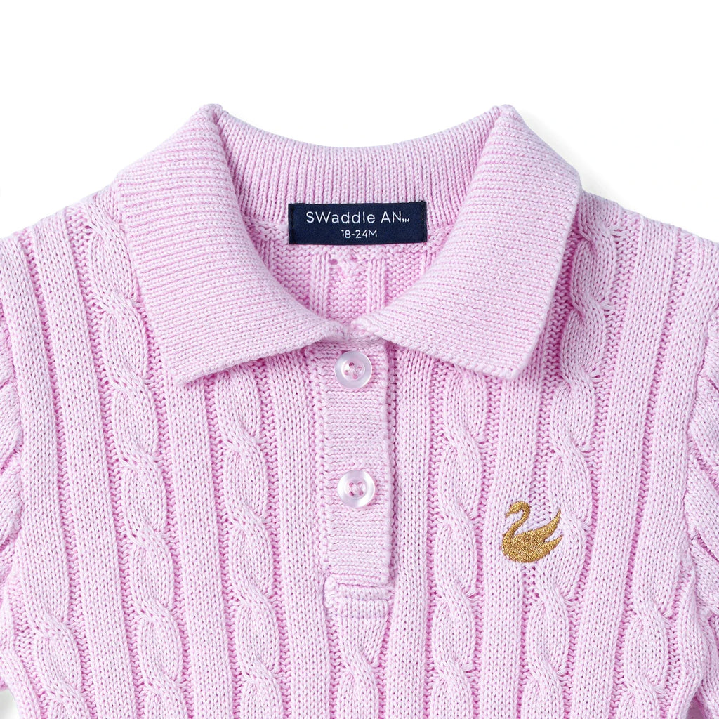 Cable Knit Polo Dress in Lilac