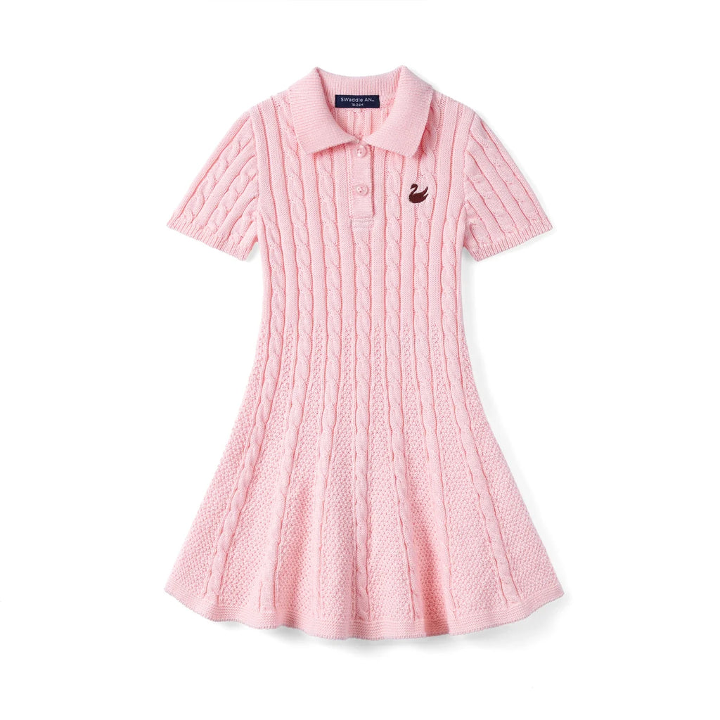 Cable Knit Polo Dress in Pink