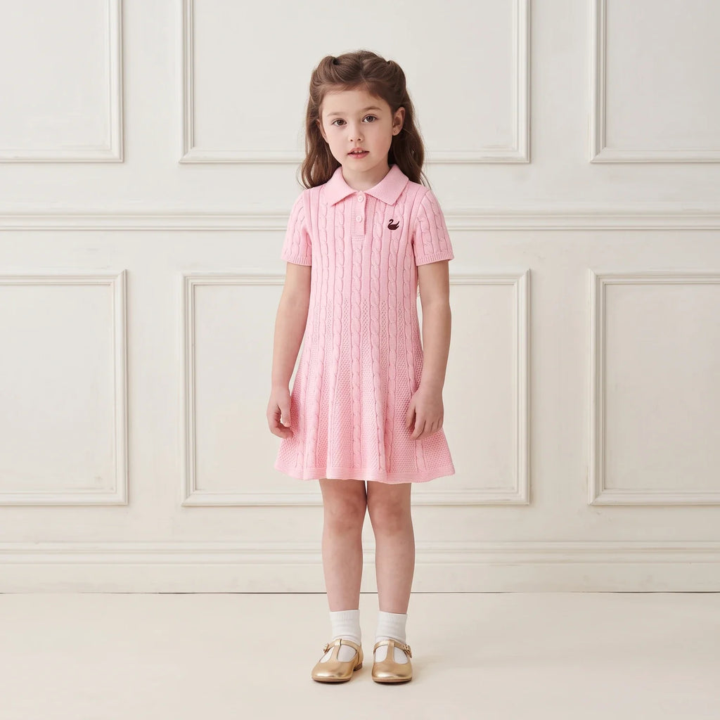 Cable Knit Polo Dress in Pink