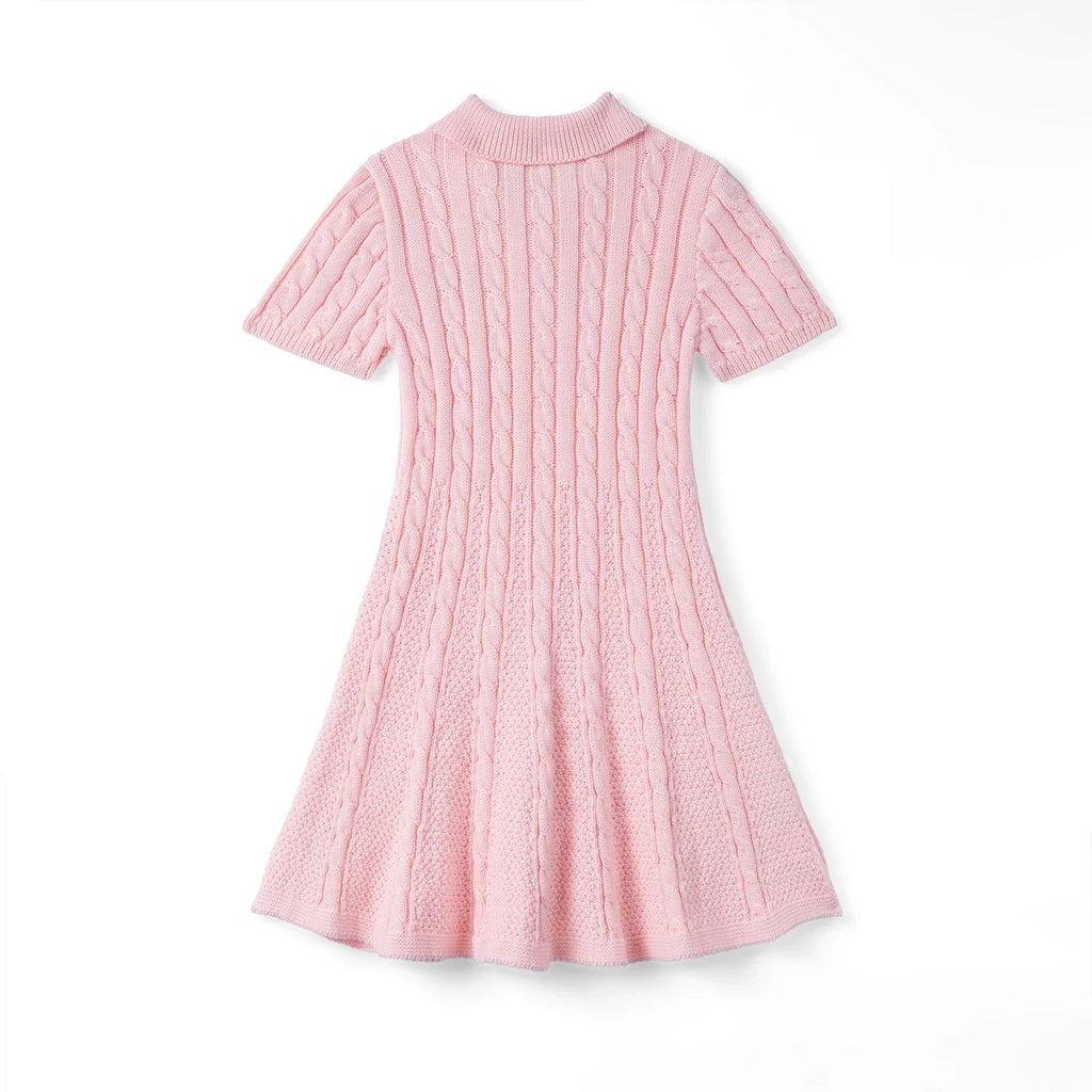 Cable Knit Polo Dress in Pink