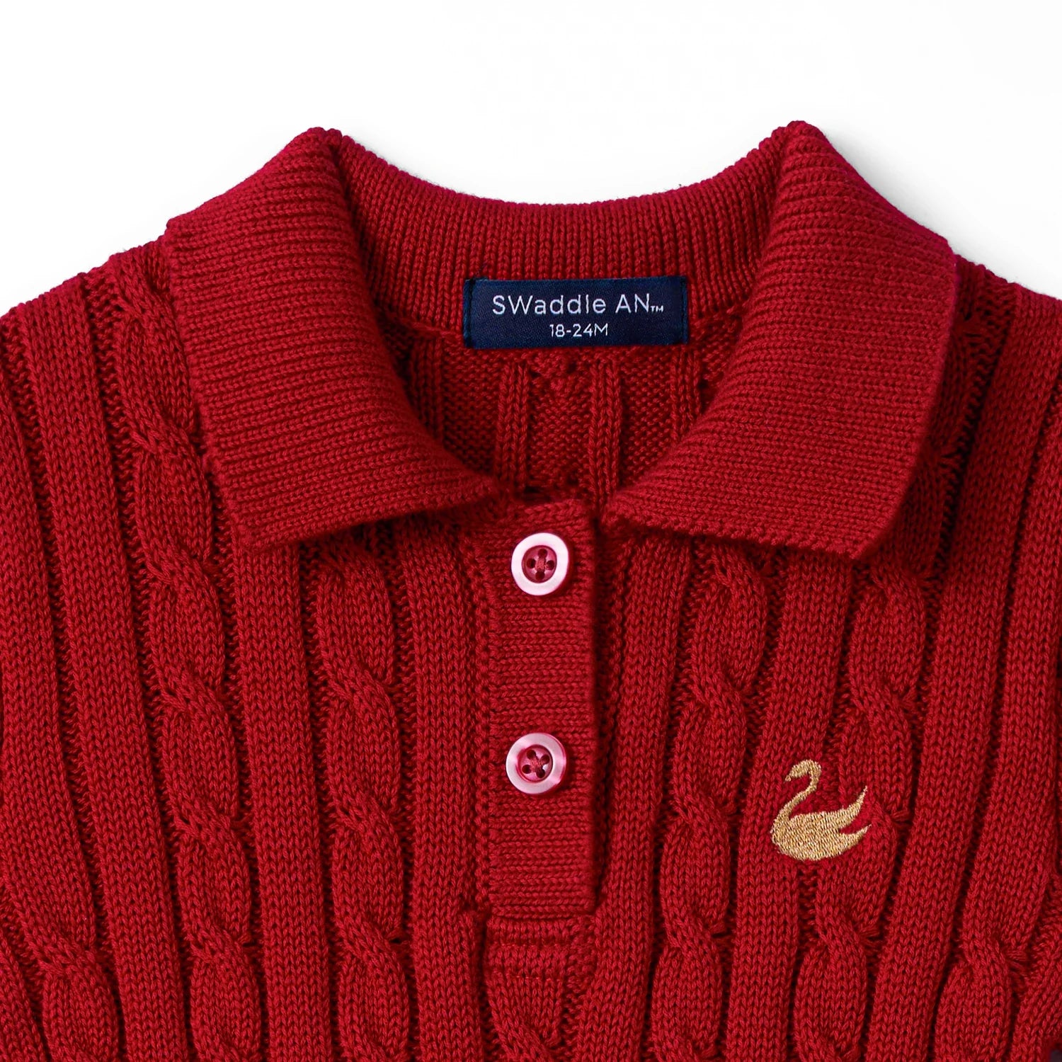 Cable Knit Polo Dress in Red Xmas