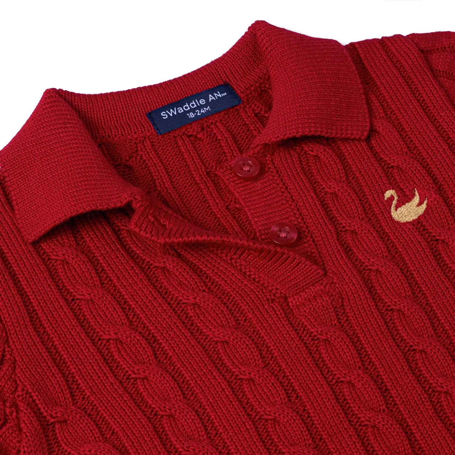 Cable Knit Polo Dress in Red Xmas