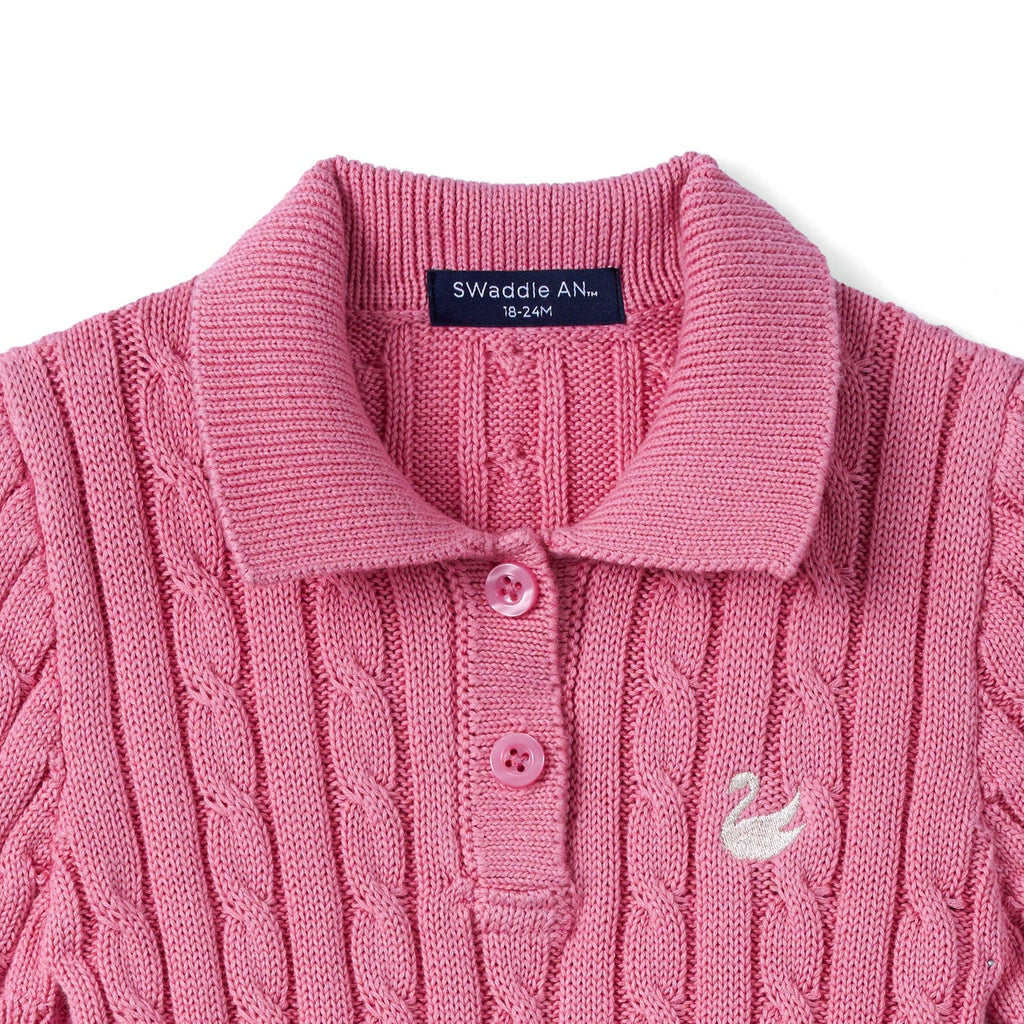 Cable Knit Polo Dress in Rose Pink