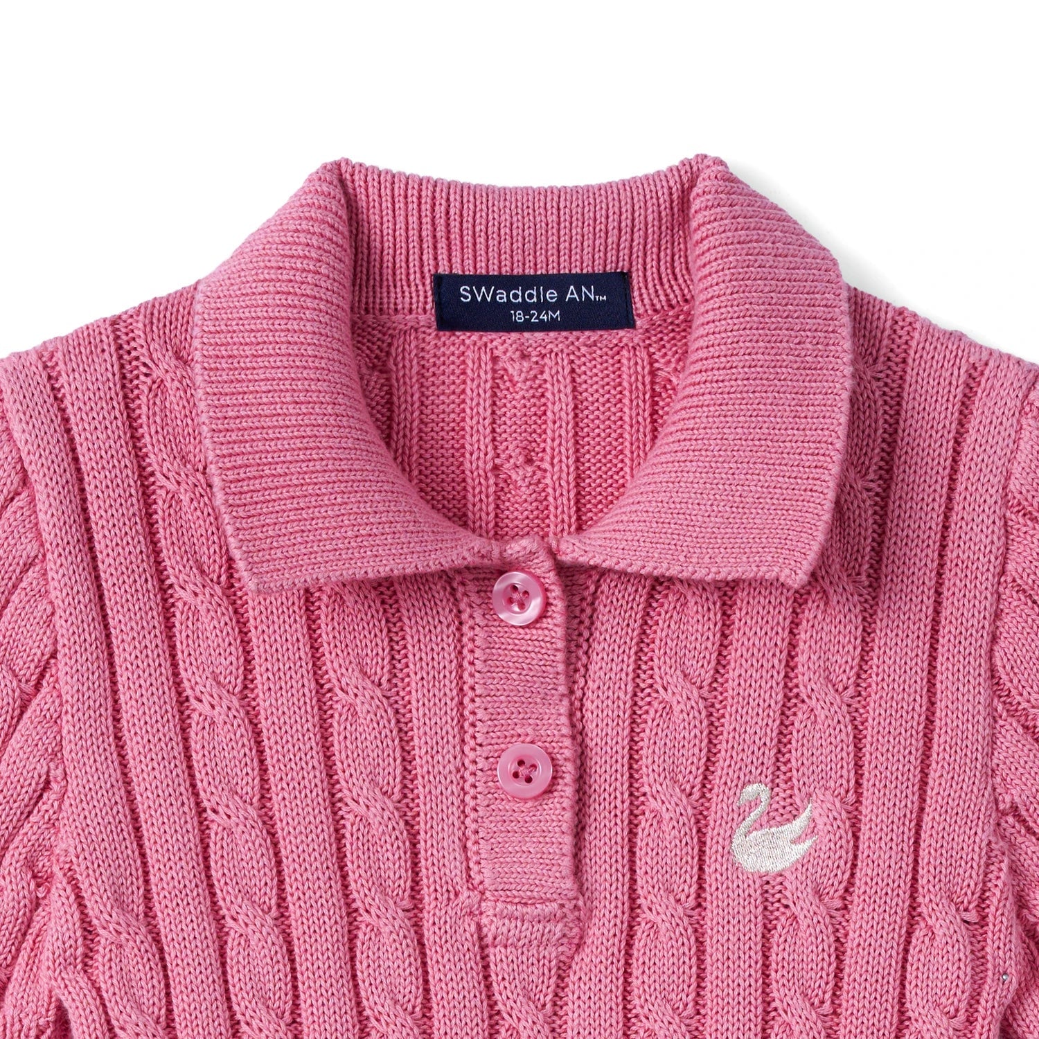 Cable Knit Polo Dress in Rose Pink