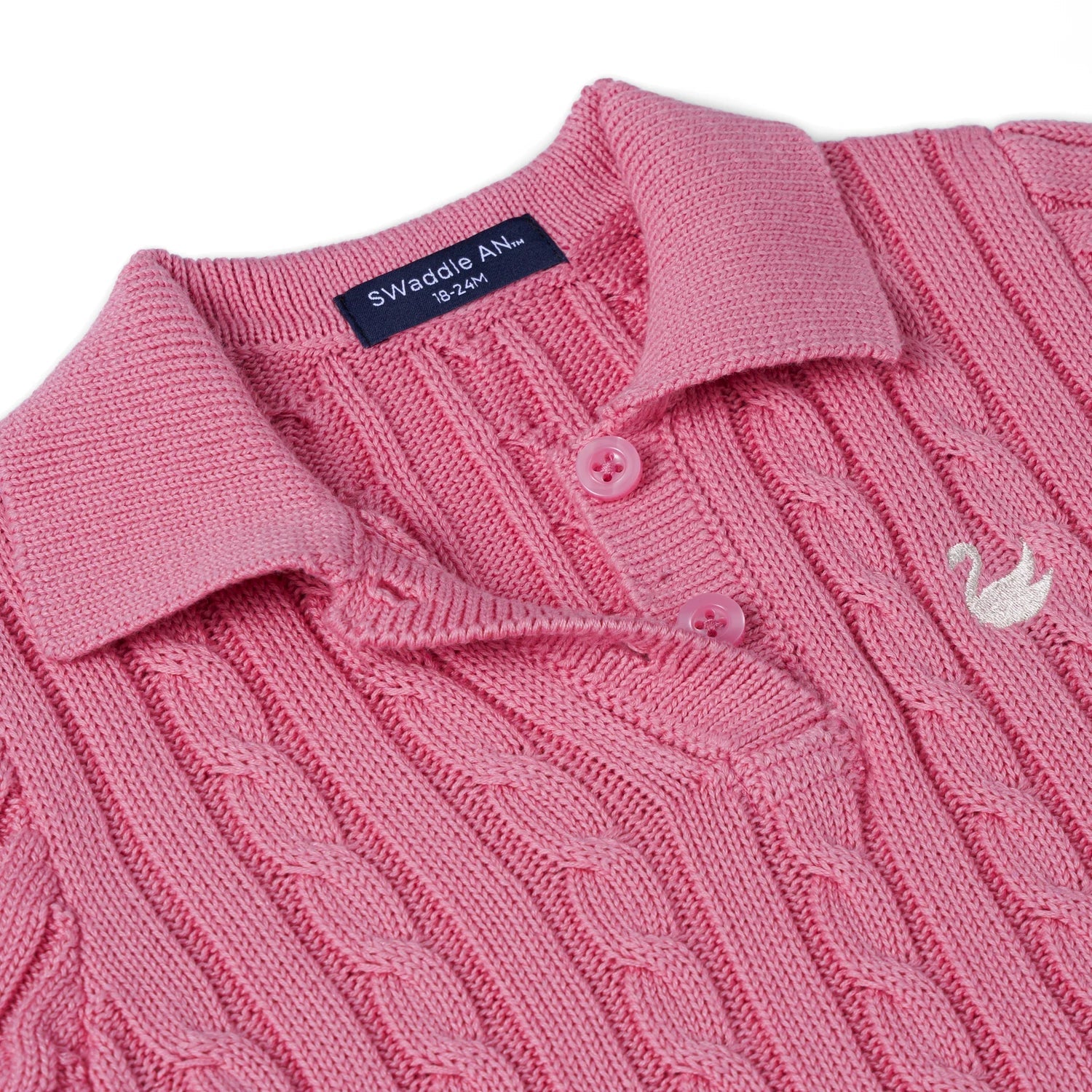 Cable Knit Polo Dress in Rose Pink