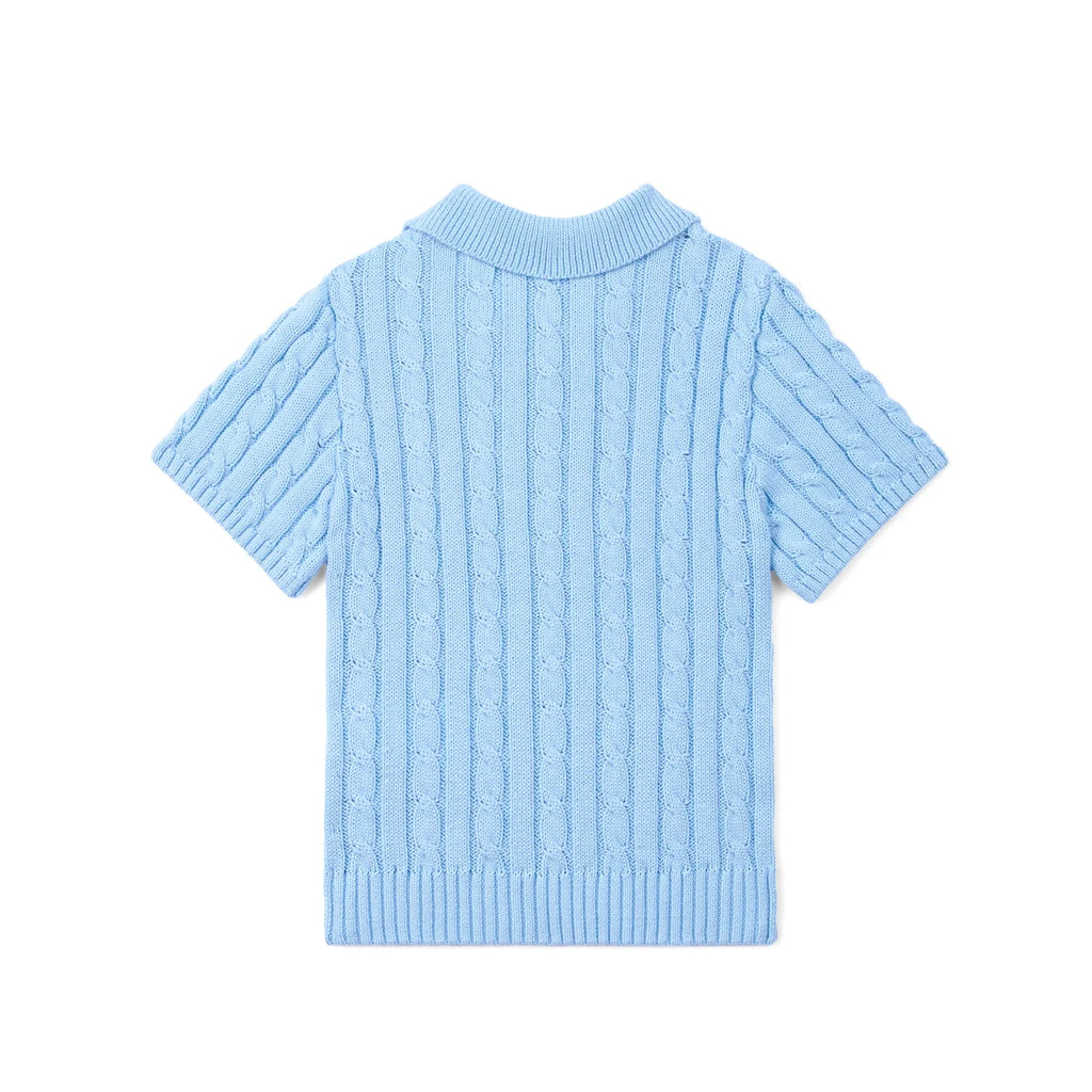 Cable Knit Polo Sweater in Baby Blue