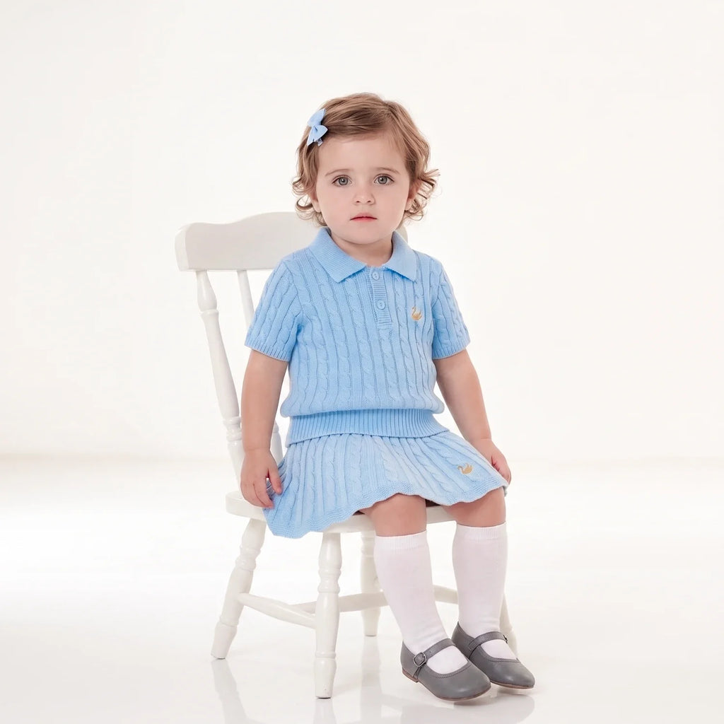 Cable Knit Polo Sweater in Baby Blue