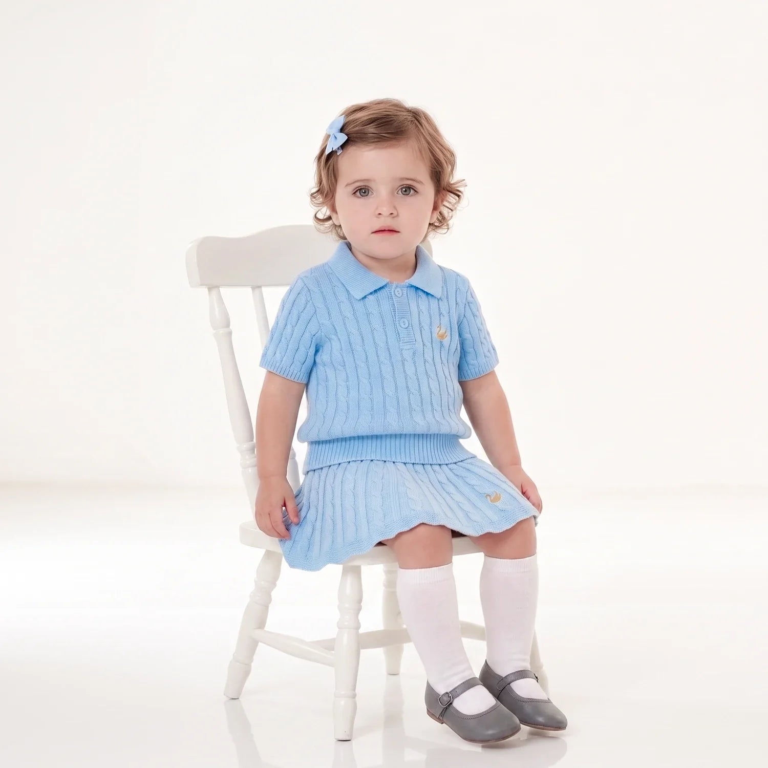 Cable Knit Polo Sweater in Baby Blue