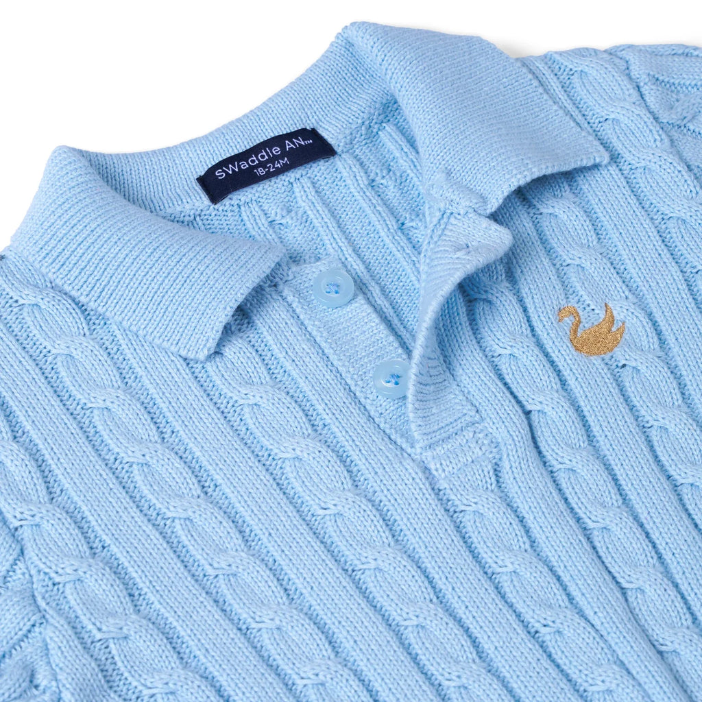 Cable Knit Polo Sweater in Baby Blue