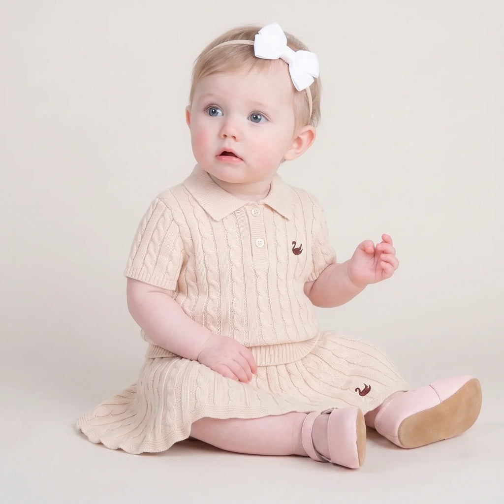 Cable Knit Polo Sweater in Beige