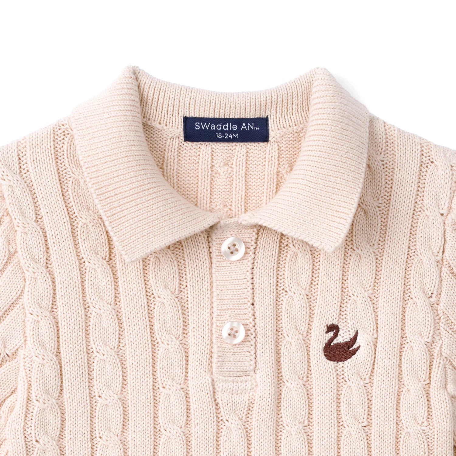 Cable Knit Polo Sweater in Beige