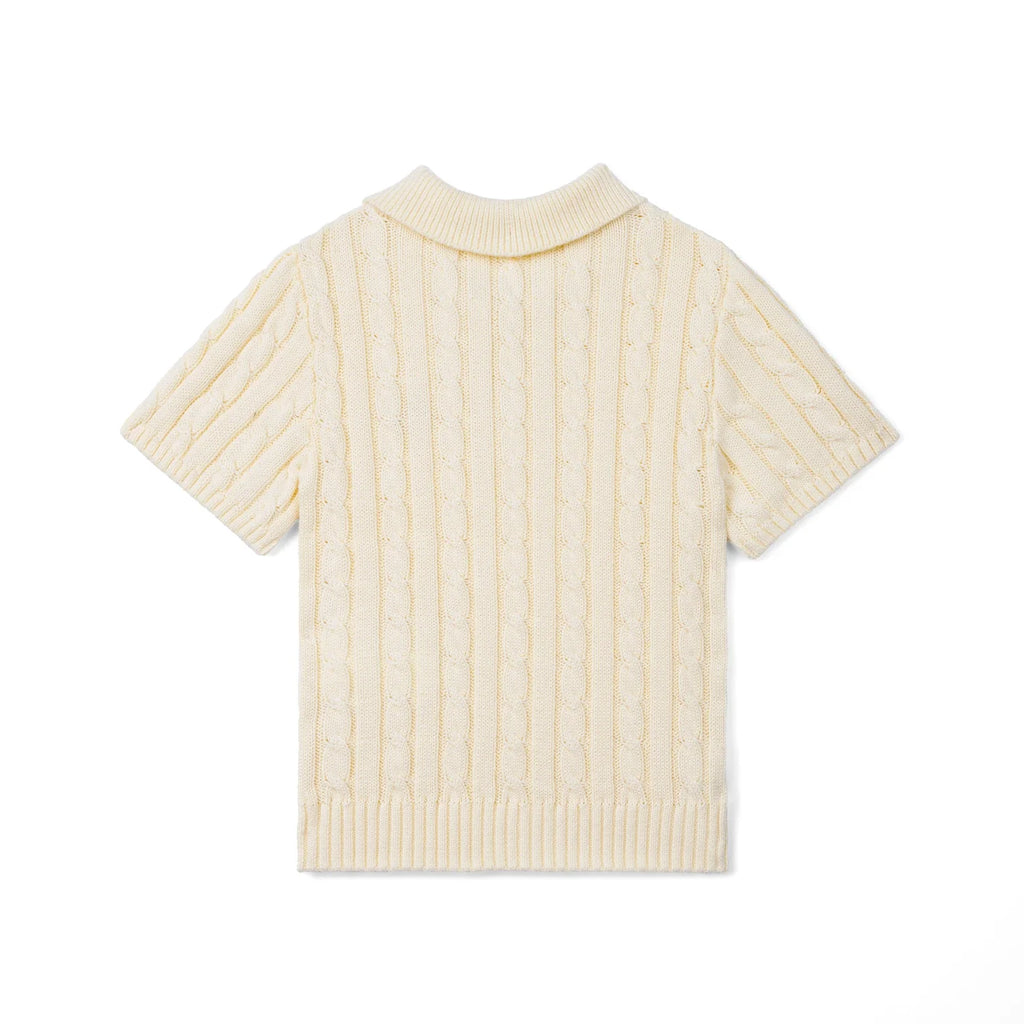 Cable Knit Polo Sweater in Cream