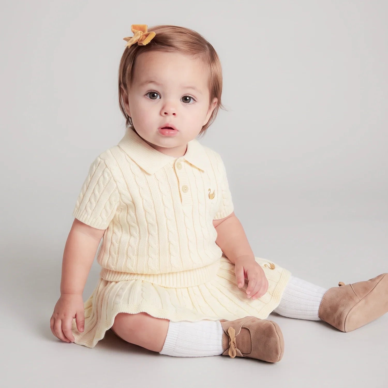 Cable Knit Polo Sweater in Cream