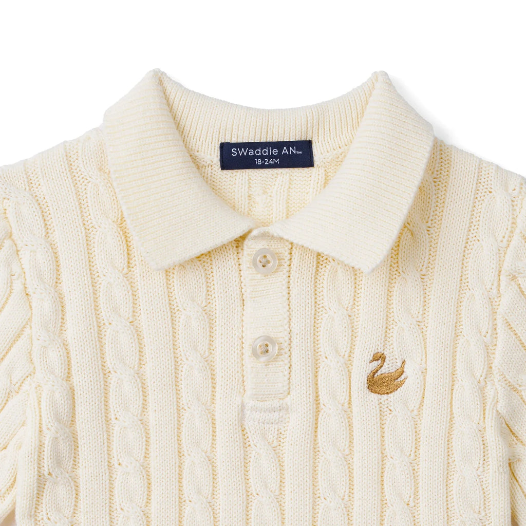 Cable Knit Polo Sweater in Cream