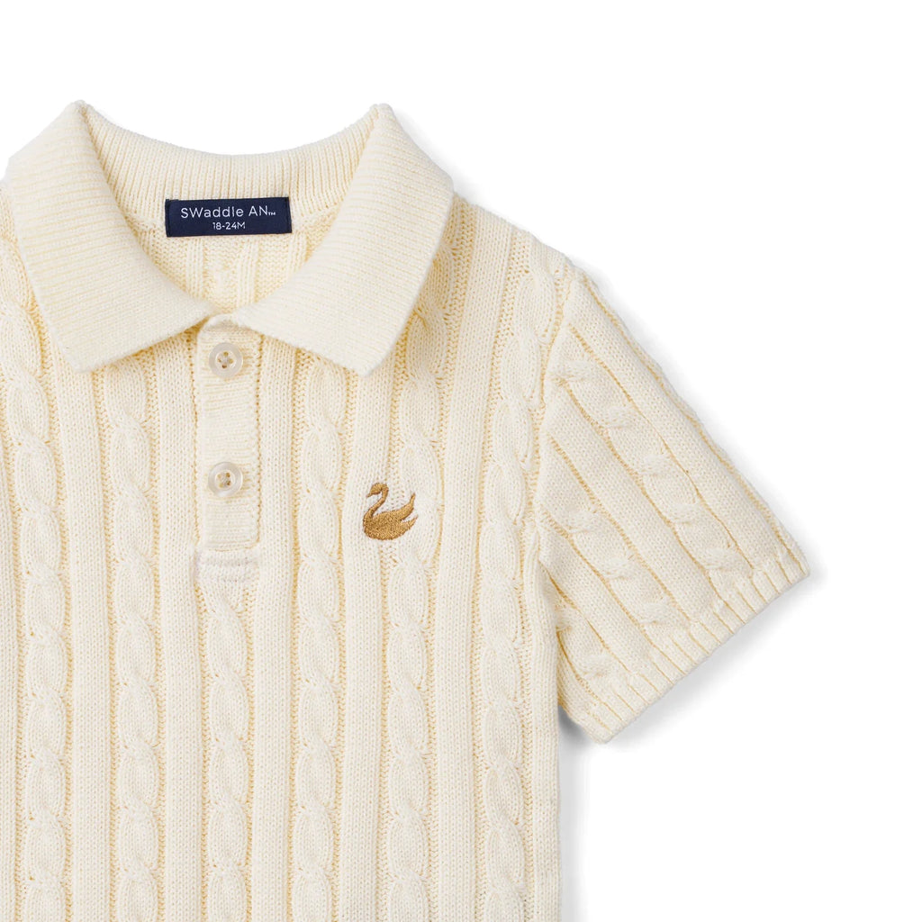 Cable Knit Polo Sweater in Cream