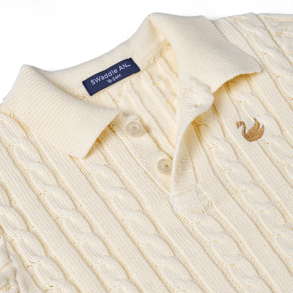 Cable Knit Polo Sweater in Cream
