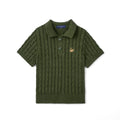 Cable Knit Polo Sweater in Forest Green