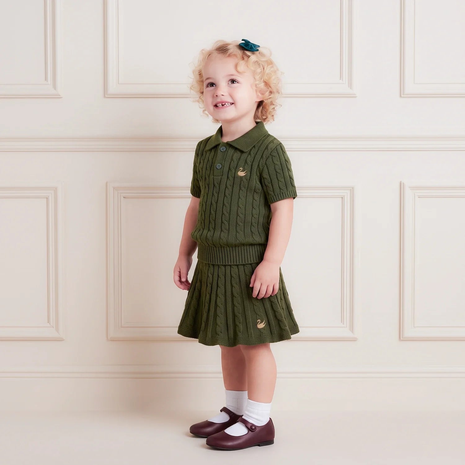 Cable Knit Polo Sweater in Forest Green